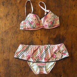 Betsey Johnson Embroidered Skirted Bikini Set